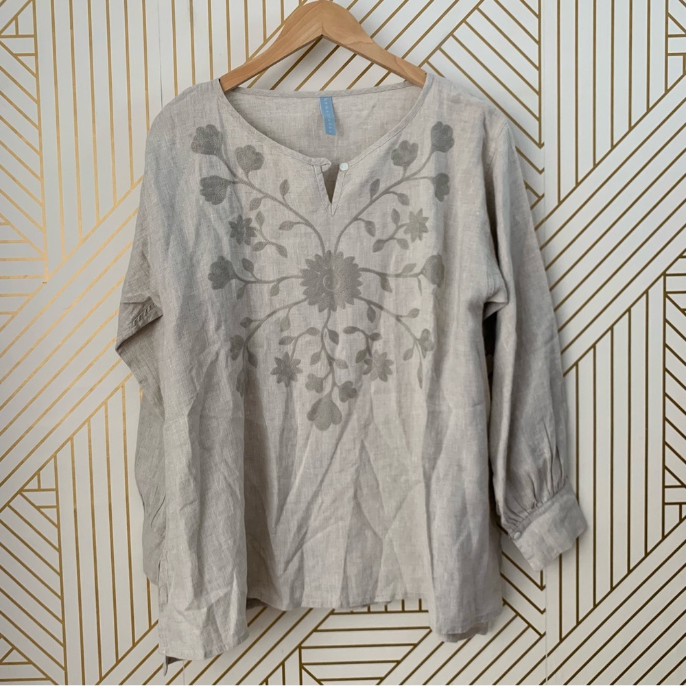 Homefrocks Linen Embroidered blouse tunic top  Lagenlook floral flowers boho 8 - Picture 10 of 10